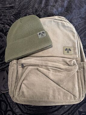 Source Unknown New Olive Green Beanie and Backpack Set